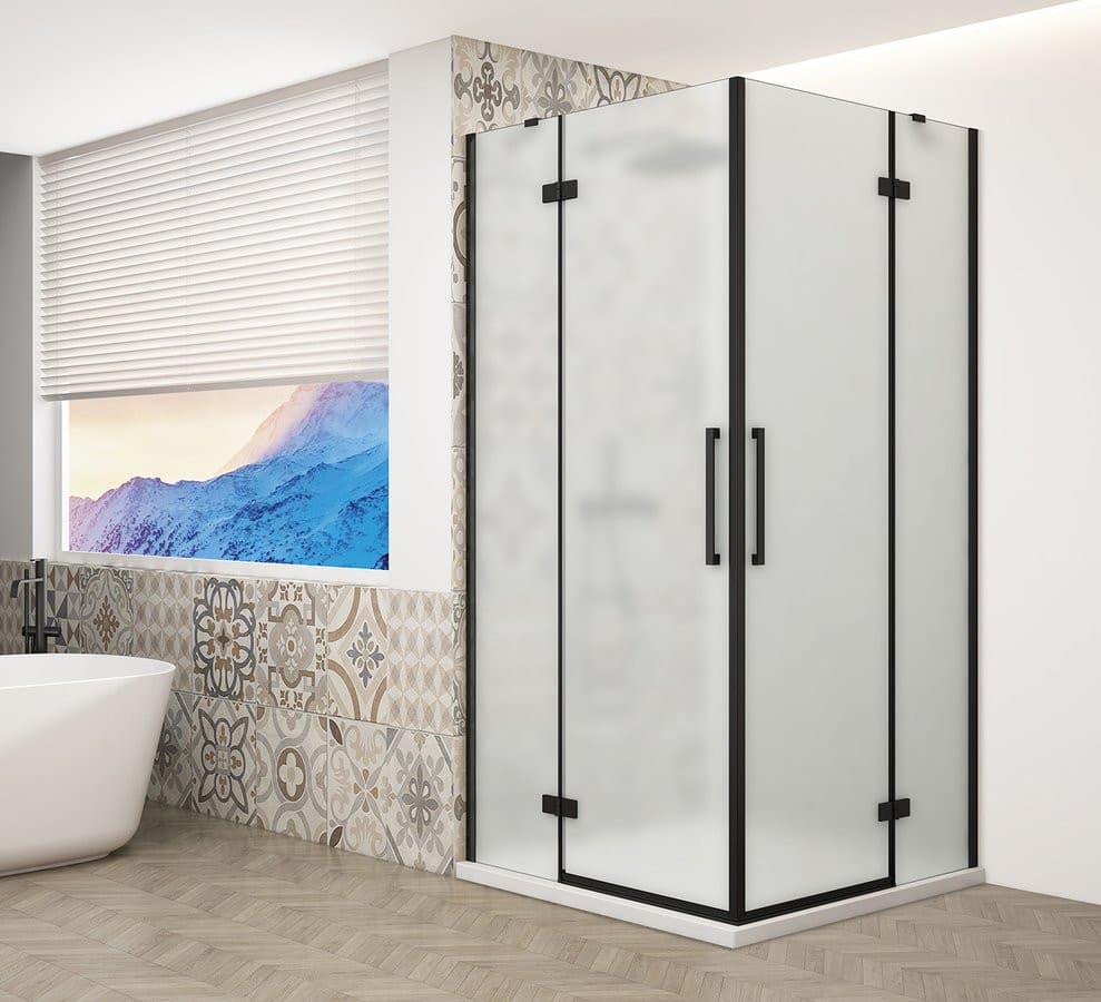 TRINITY BLACK kabina prysznicowa 900x900mm, wejście z rogu, szkło matowe