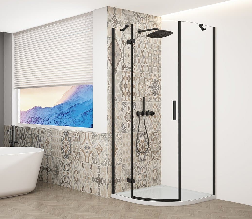 TRINITY BLACK kabina prysznicowa półokrągła 900x900mm, szkło czyste, lewa