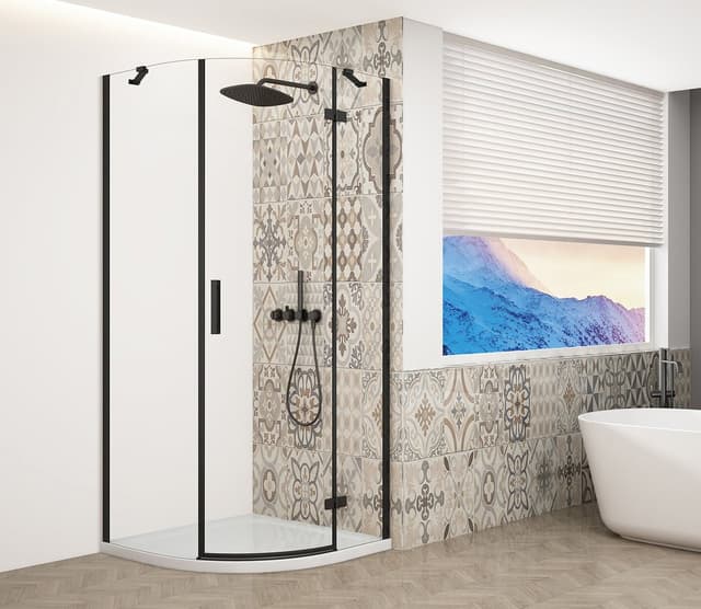 TRINITY BLACK kabina prysznicowa półokrągła 900x900mm, szkło czyste, prawa