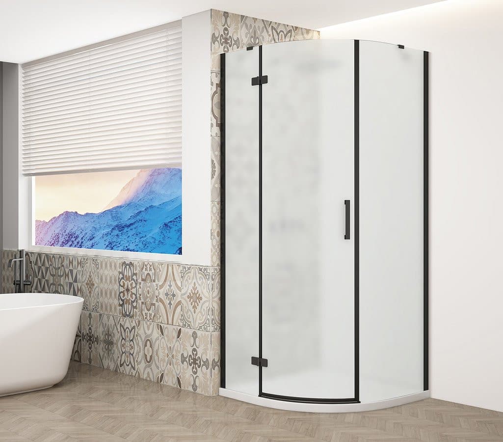 TRINITY BLACK kabina prysznicowa półokrągła 900x900mm, szkło matowe, lewa