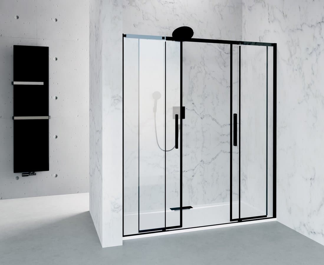 ALTIS BLACK drzwi prysznicowe przesuwne 1770-1810mm, wysokość 2000mm, szkło czyste