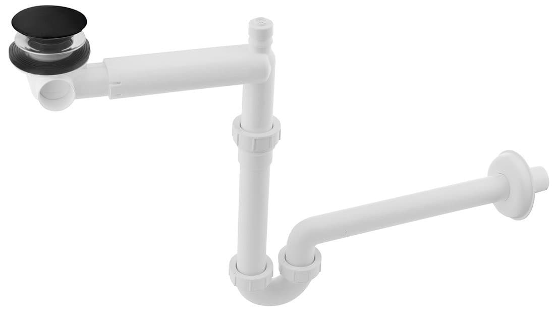 URBINO syfon umywalkowy oszczędzający miejsce, korek klik-klak, 5/4", odpływ 32mm, czarny mat