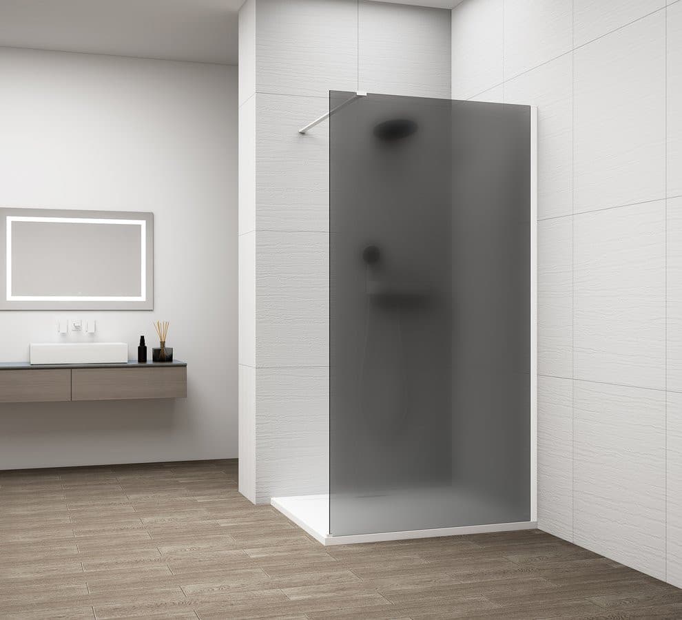 ESCA WHITE MATT jednoczęściowa kabina prysznicowa Walk-In, montaż przy ścianie, szkło matowe dymione, 1500 mm