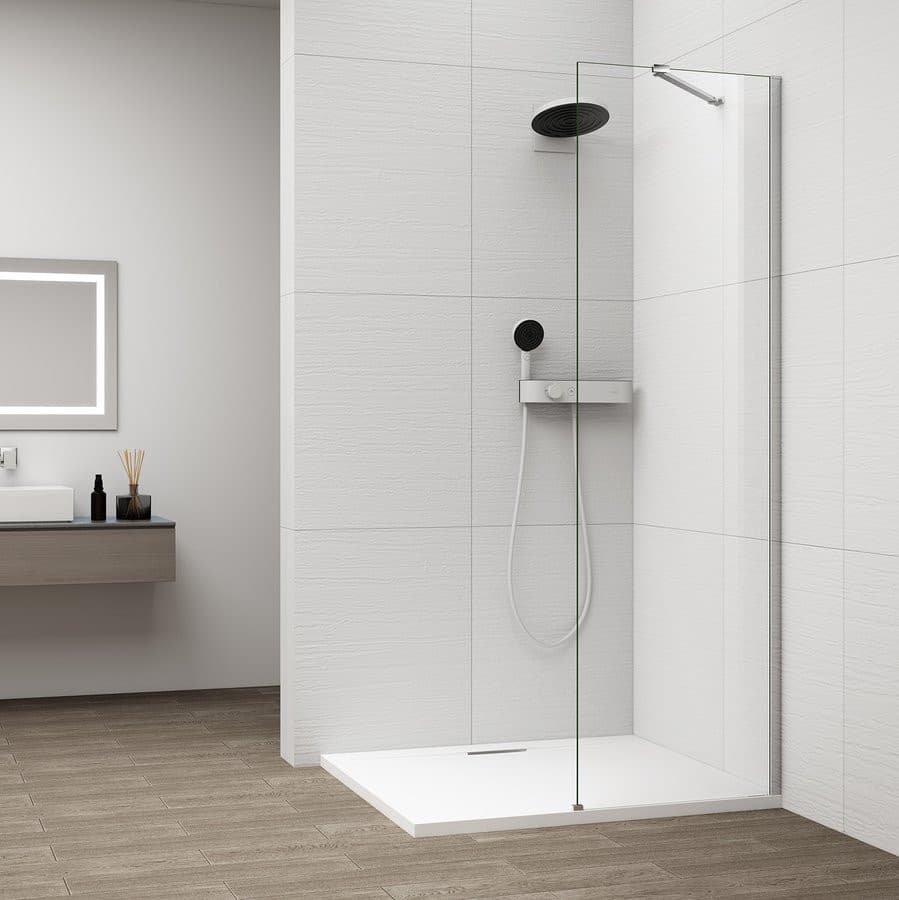 ESCA CHROME jednoczęściowa kabina prysznicowa Walk-In, montaż przy ścianie, szkło czyste 300 mm