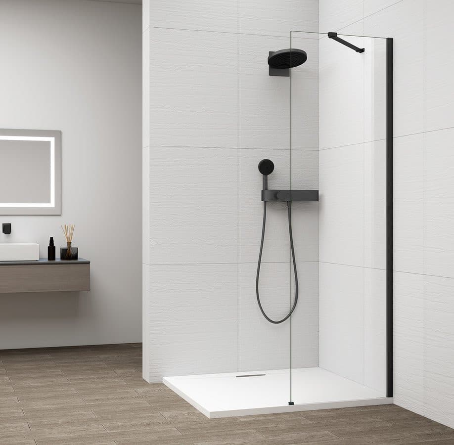 Kabina przysznicowa Walk-In ESCA BLACK MATT, jednoczęściowa, 400 mm