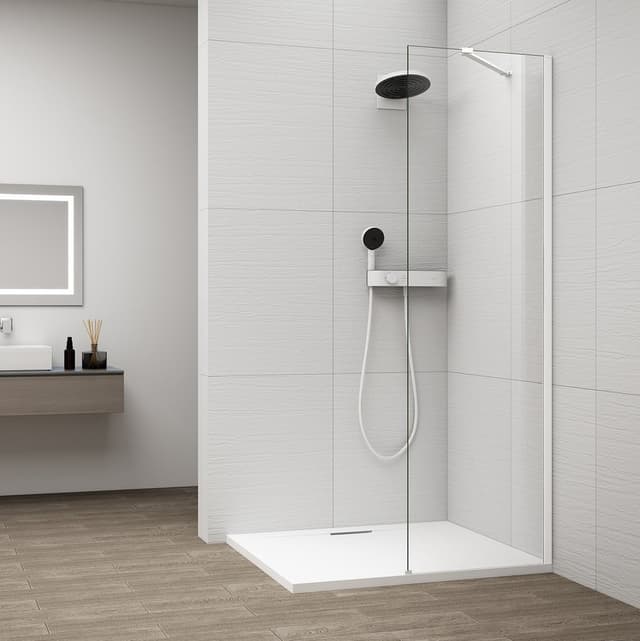 ESCA WHITE MATT jednoczęściowa kabina prysznicowa Walk-In, biały profil, szkło czyste, 400 mm