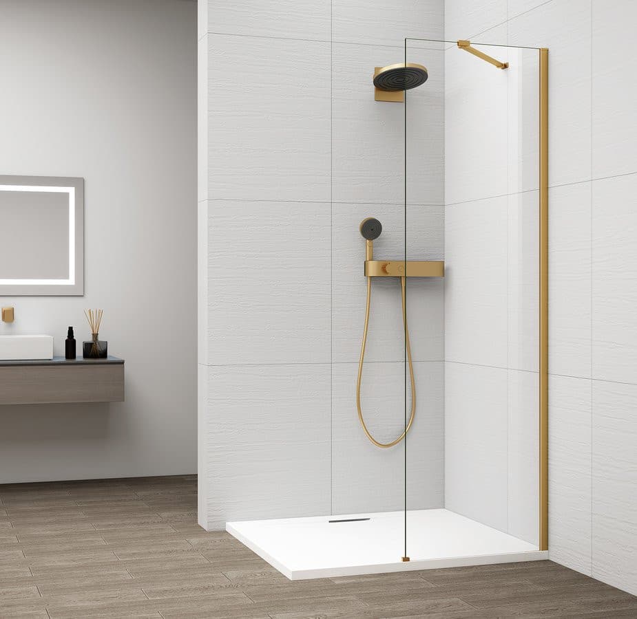 ESCA GOLD MATT jednoczęściowa kabina prysznicowa Walk-In, montaż na ścianie, szkło czyste 600 mm