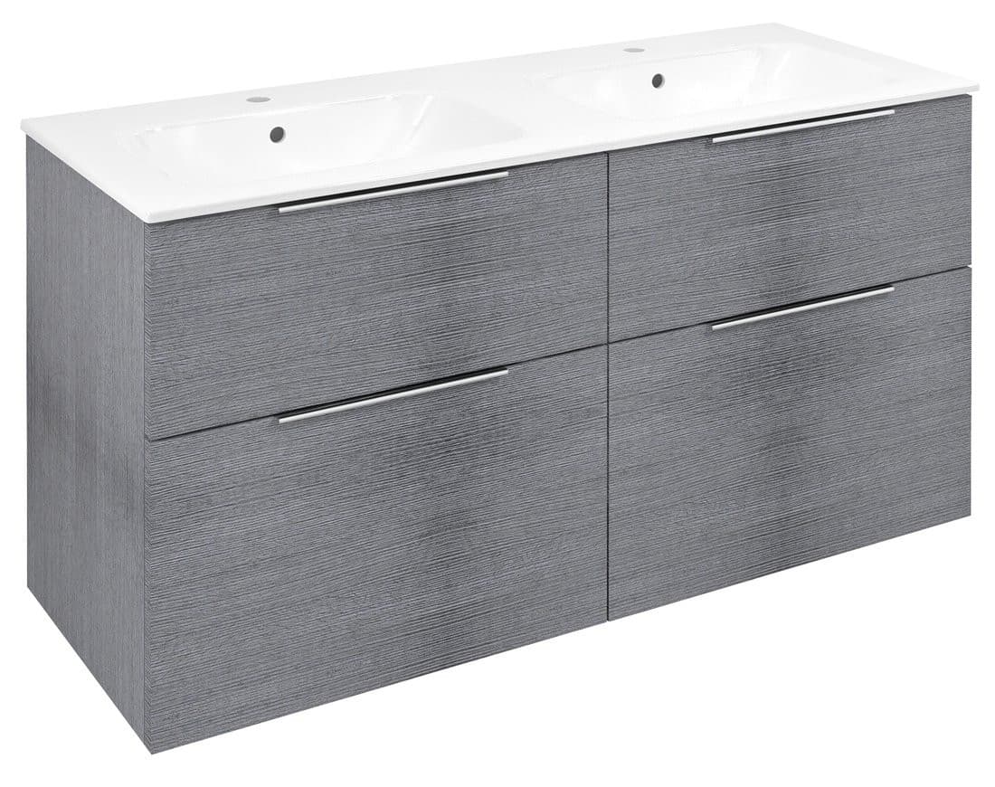 CIRASA szafka umywalkowa z podwójną umywalką, 121x66x46 cm, dąb srebrny