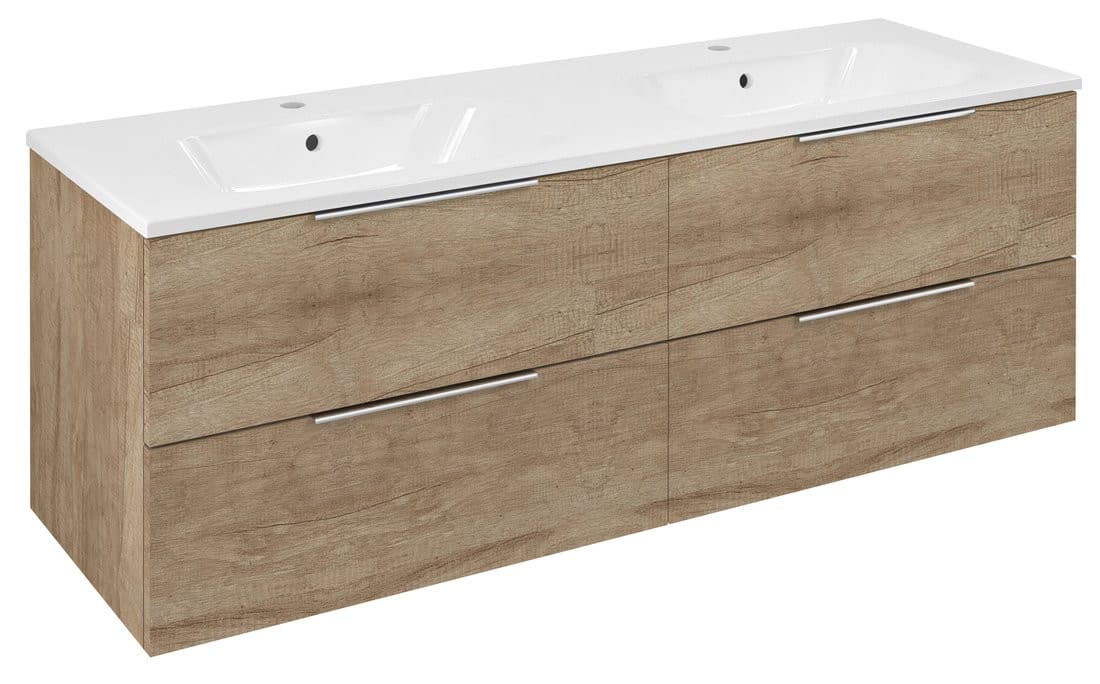 CIRASA szafka umywalkowa z podwójną umywalką 141x54x46cm, dąb alabama