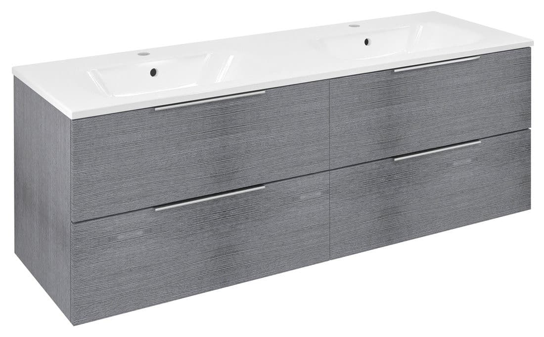 CIRASA szafka umywalkowa z podwójną umywalką, 141x54x46cm, dekor dąb srebrny