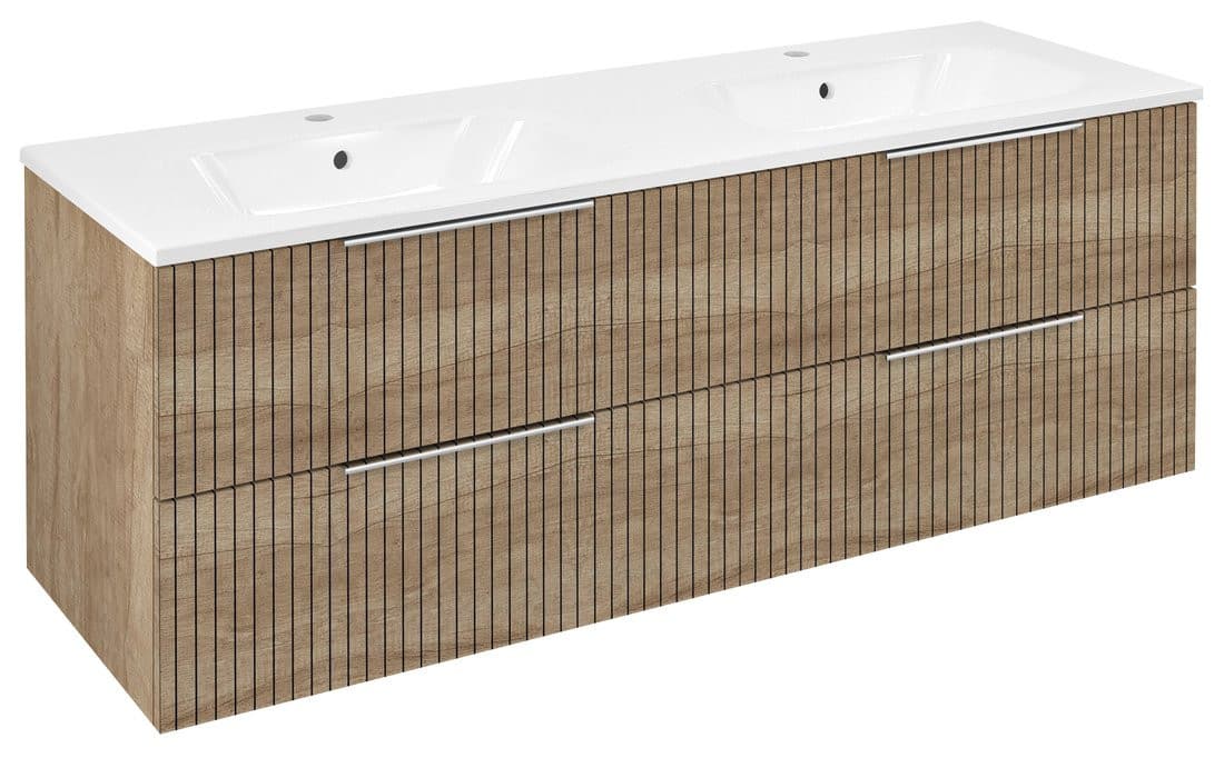 CIRASA szafka umywalkowa z podwójną umywalką 141x54x46 cm, dąb alabama strip