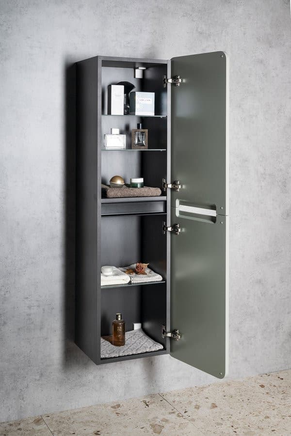 KERALA wysoki słupek łazienkowy, 38x143x32cm, 2 drzwiczki, biały połysk