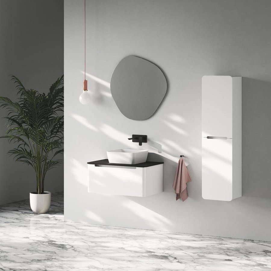 KERALA wysoki słupek łazienkowy, 38x143x32cm, 2 drzwiczki, biały połysk