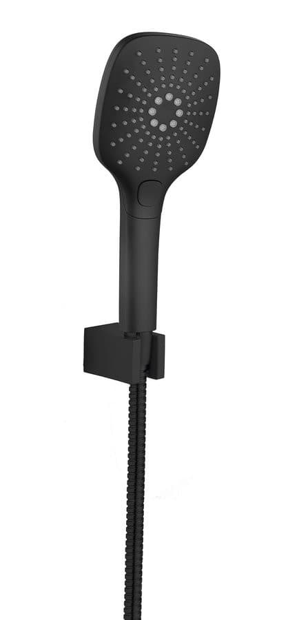 Sprchová souprava z trzema trybami, silikonowe dysze, uchwyt i wąż 1500mm, czarna mat