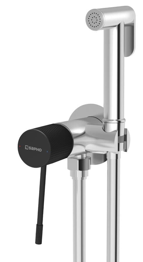 SOLARIS bateria bidetowa podtynkowa ze słuchawką bidetową i wężem, chrom/czarny mat