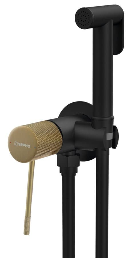 SOLARIS bateria bidetowa podtynkowa ze słuchawką bidetową i wężem, czarny mat/złoto mat