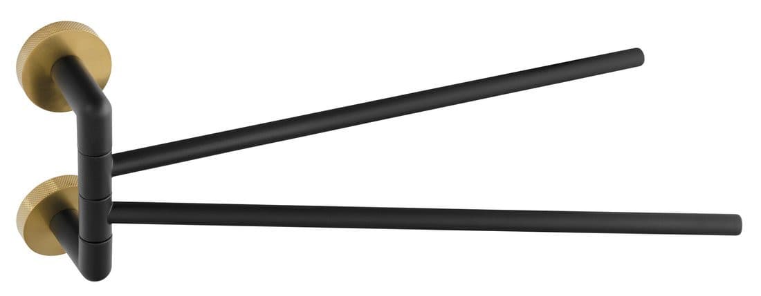 LARISSA wieszak na ręczniki podwójny obrotowy 350mm, czarny/złoty mat