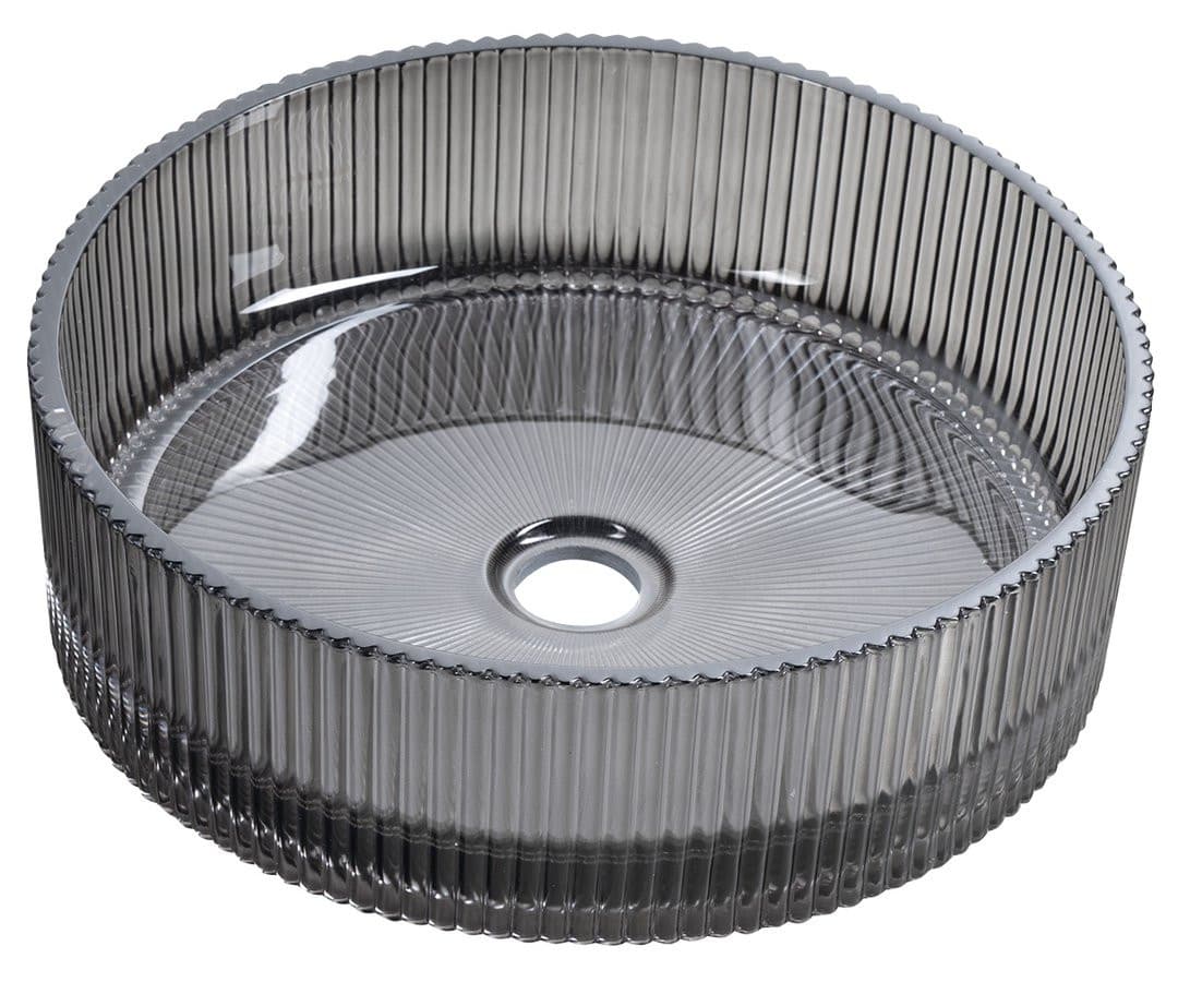 ANHELO grawerowana szklana umywalka nablatowa średnica 39,5cm, czarny