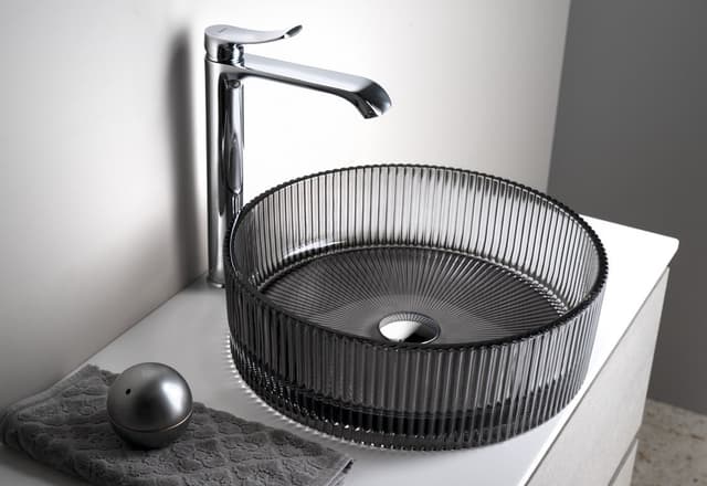 ANHELO grawerowana szklana umywalka nablatowa średnica 39,5cm, czarny