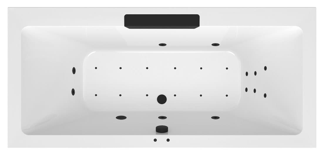 CASCATA wanna z hydromasażem, 185x85x45cm, kaskada czarna, Attraction Hydro-Air, chrom