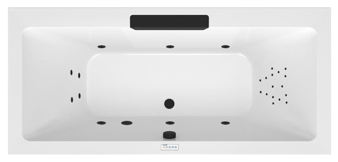 CASCATA wanna z hydromasażem, 185x85x45cm, kaskada czarna, Highline Hydro, chrom