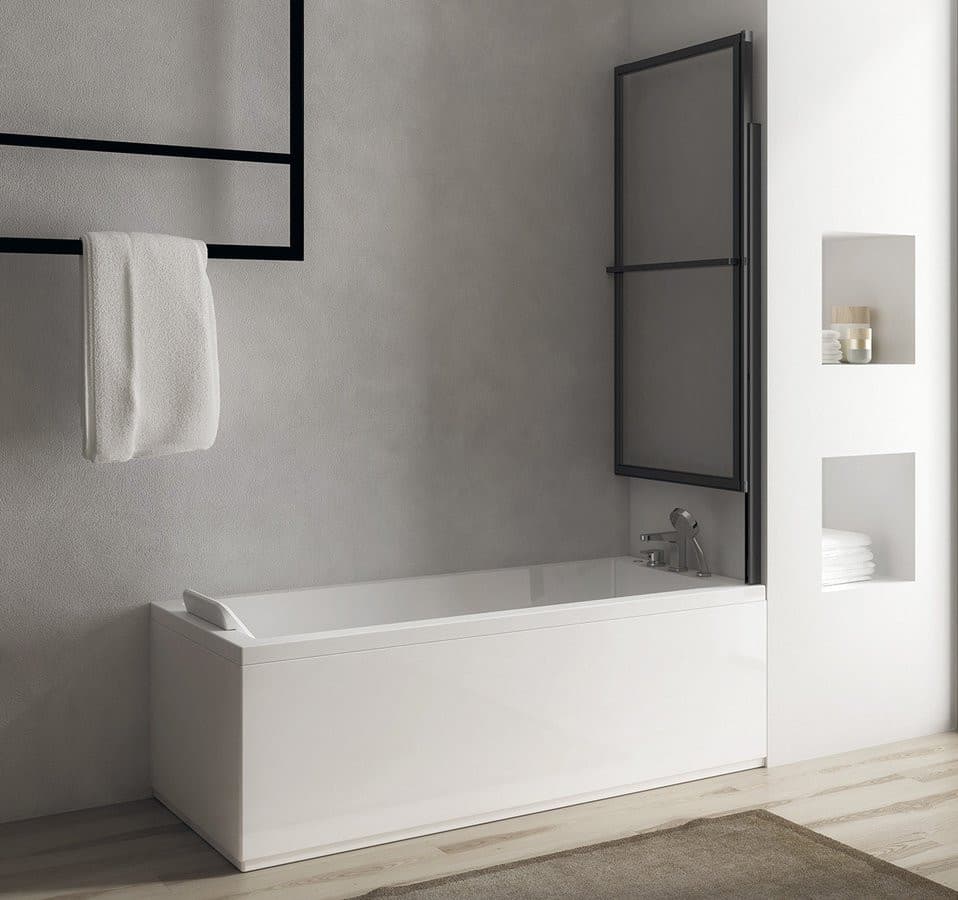 OLBIA parawan wannowy pneumatyczny, szer. 1230mm, czarny mat, szkło czyste