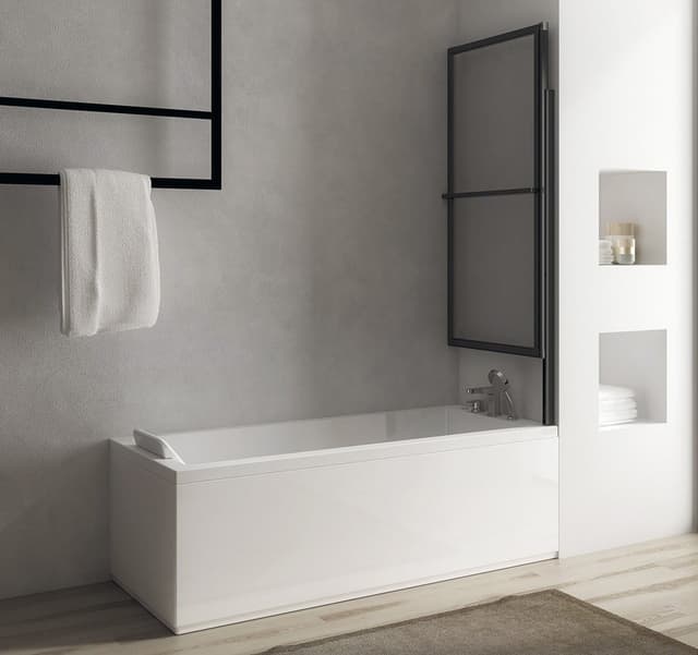 OLBIA parawan wannowy pneumatyczny, szer. 1230mm, czarny mat, szkło czyste