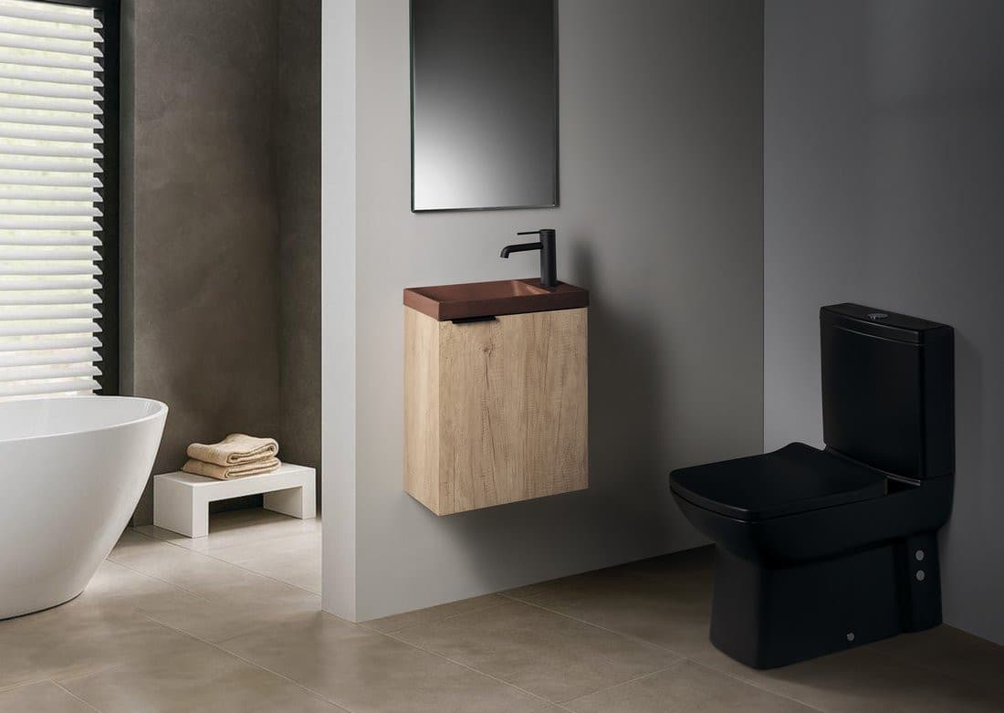 AGOS umywalka betonowa, 40x22cm, lewa/prawa, ciemnobrązowy połysk