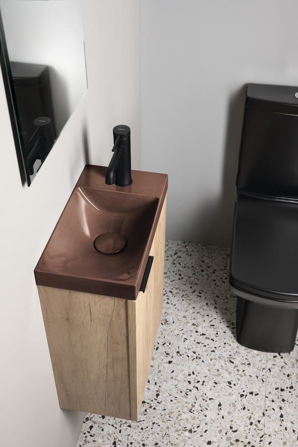 AGOS umywalka betonowa, 40x22cm, lewa/prawa, ciemnobrązowy połysk