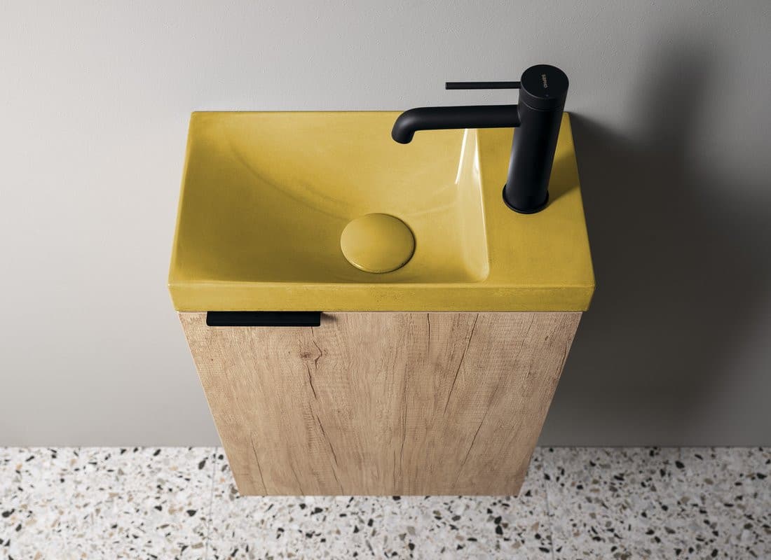 AGOS umywalka betonowa, 40x22cm, lewa/prawa, żółty połysk