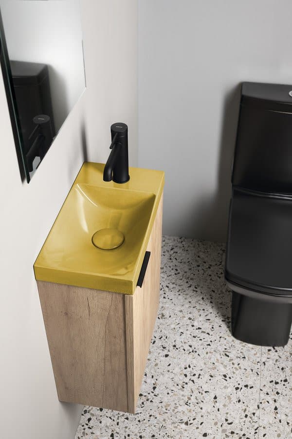 AGOS umywalka betonowa, 40x22cm, lewa/prawa, żółty połysk