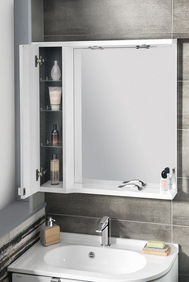 PULSE szafka z lustrem, oświetlenie LED 75x80x17cm, lewa, biała/antracyt