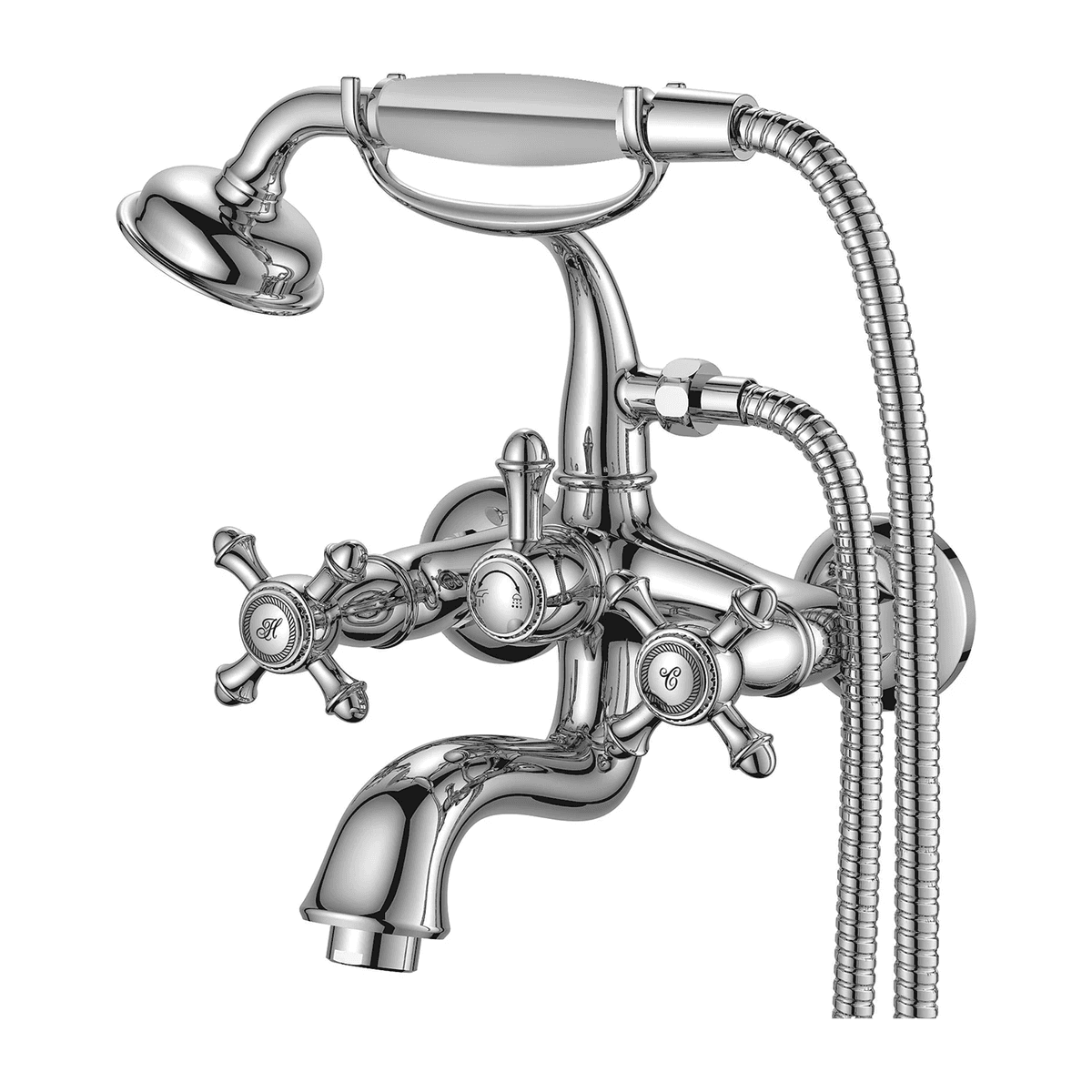 RETRO bateria wannowa z zestawem prysznicowym, chrom połysk