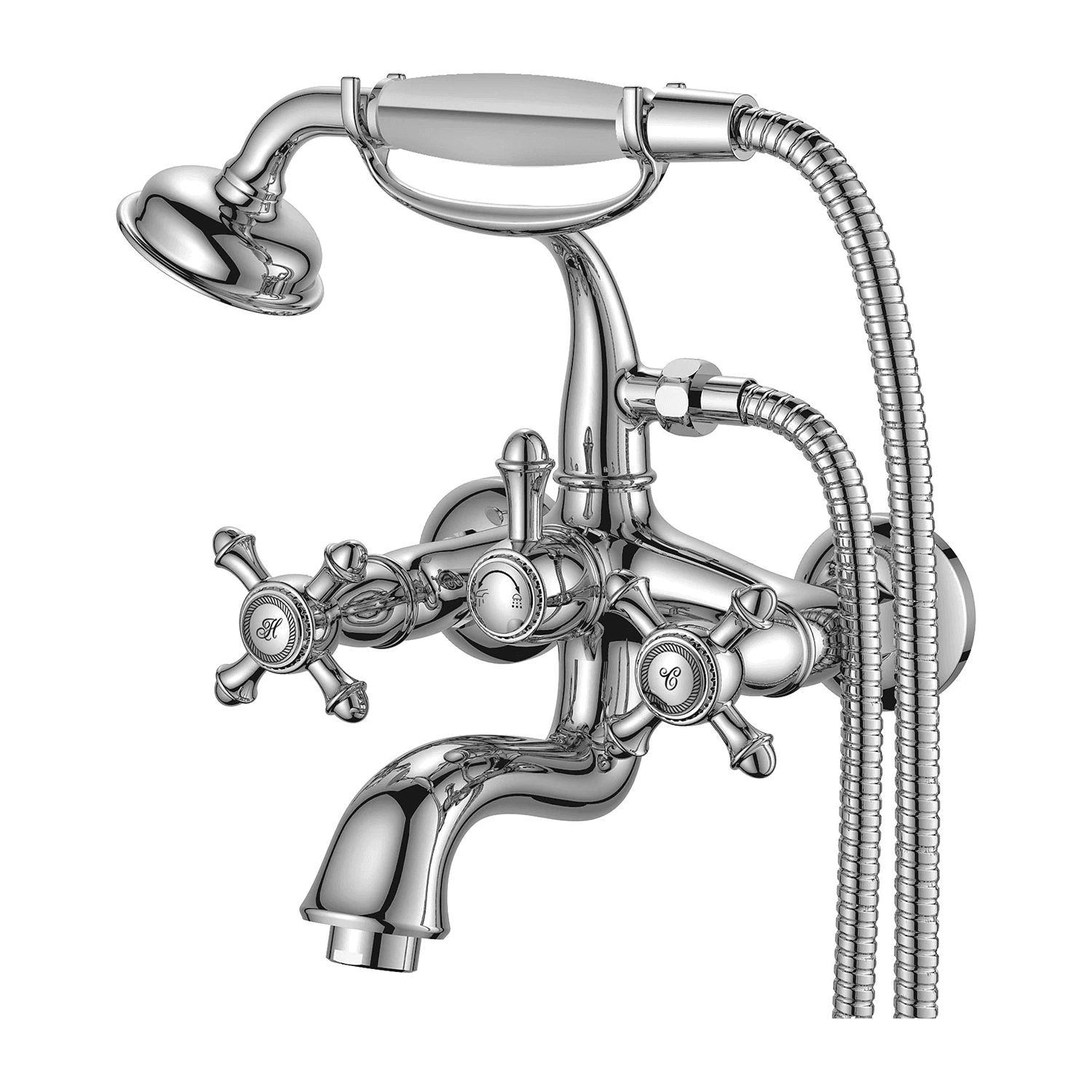 RETRO bateria wannowa z zestawem prysznicowym, chrom połysk