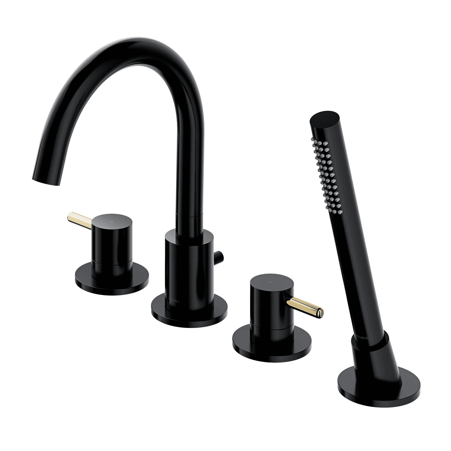 Y bateria wannowa 4-otworowa, czarny półmat/złoty połysk