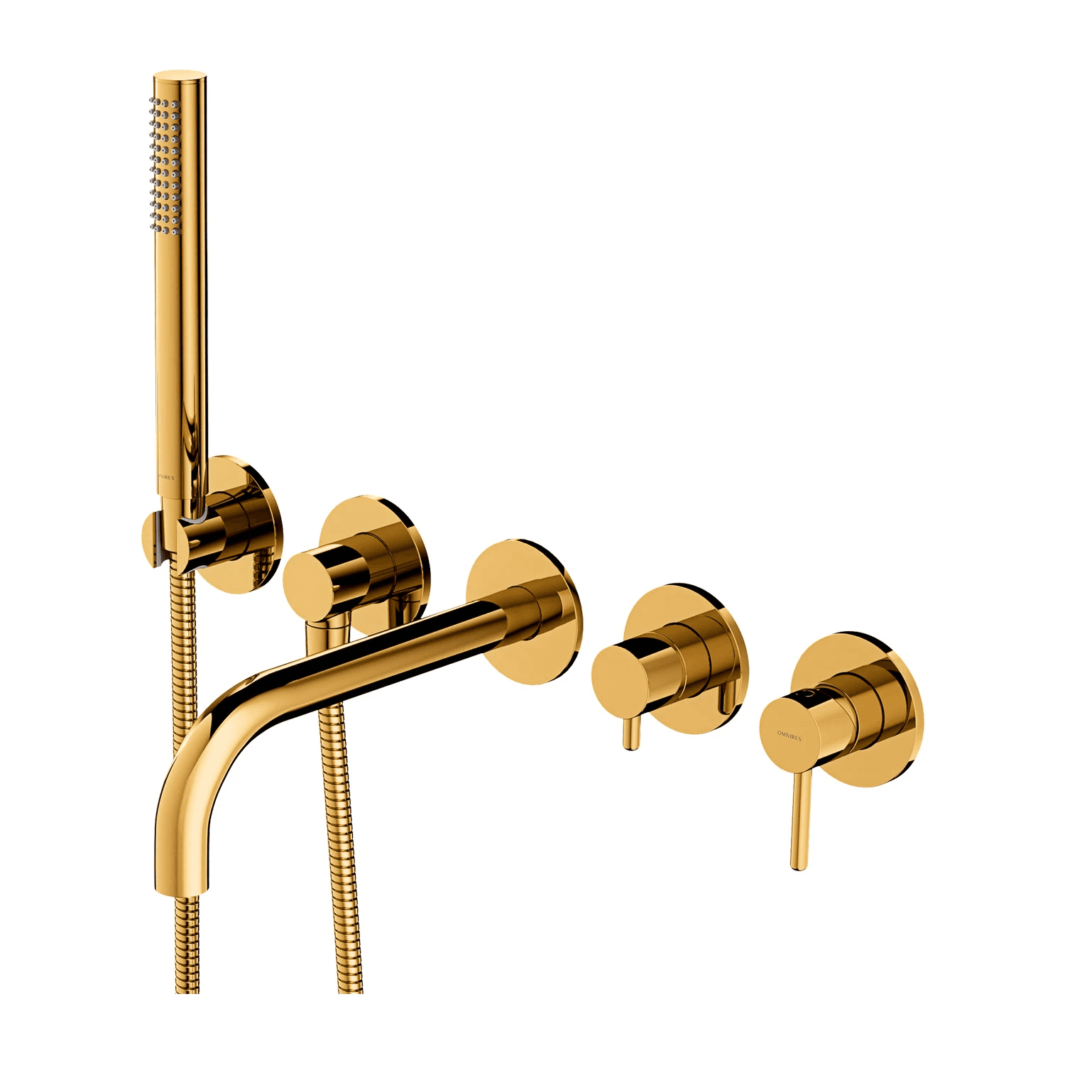 Y bateria wannowa 5-otworowa podtynkowa z długą wylewką, złoty połysk