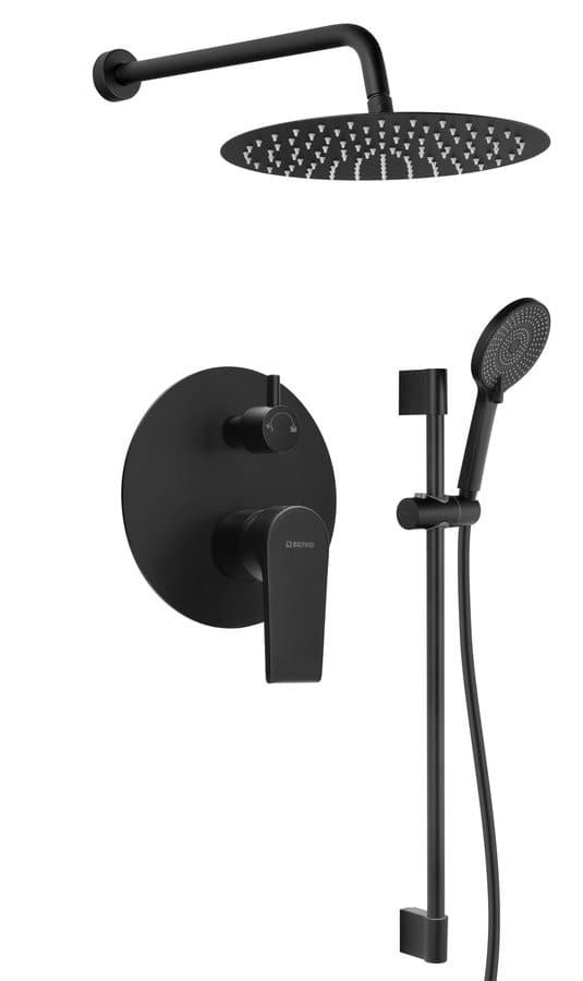 KAI zestaw prysznicowy podtynkowy z baterią podtynkową, obrotowy przełącznik, 2 wyjścia, czarny mat