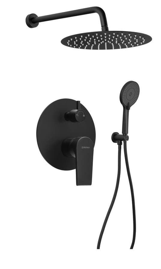 KAI zestaw prysznicowy podtynkowy z baterią podtynkową, obrotowy przełącznik, 2 wyjścia, czarny mat