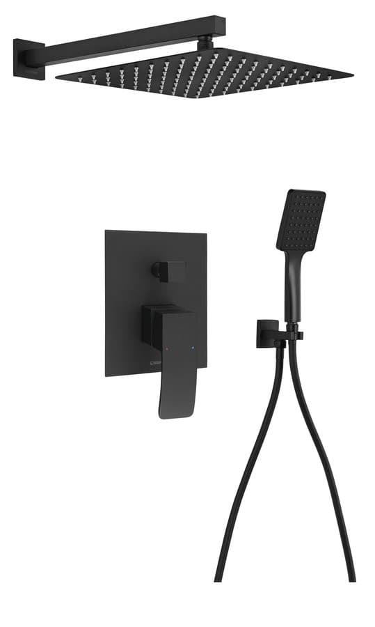 GINKO zestaw natryskow z baterią podtynkową, przełącznik 2 funkcyjny, czarna mat