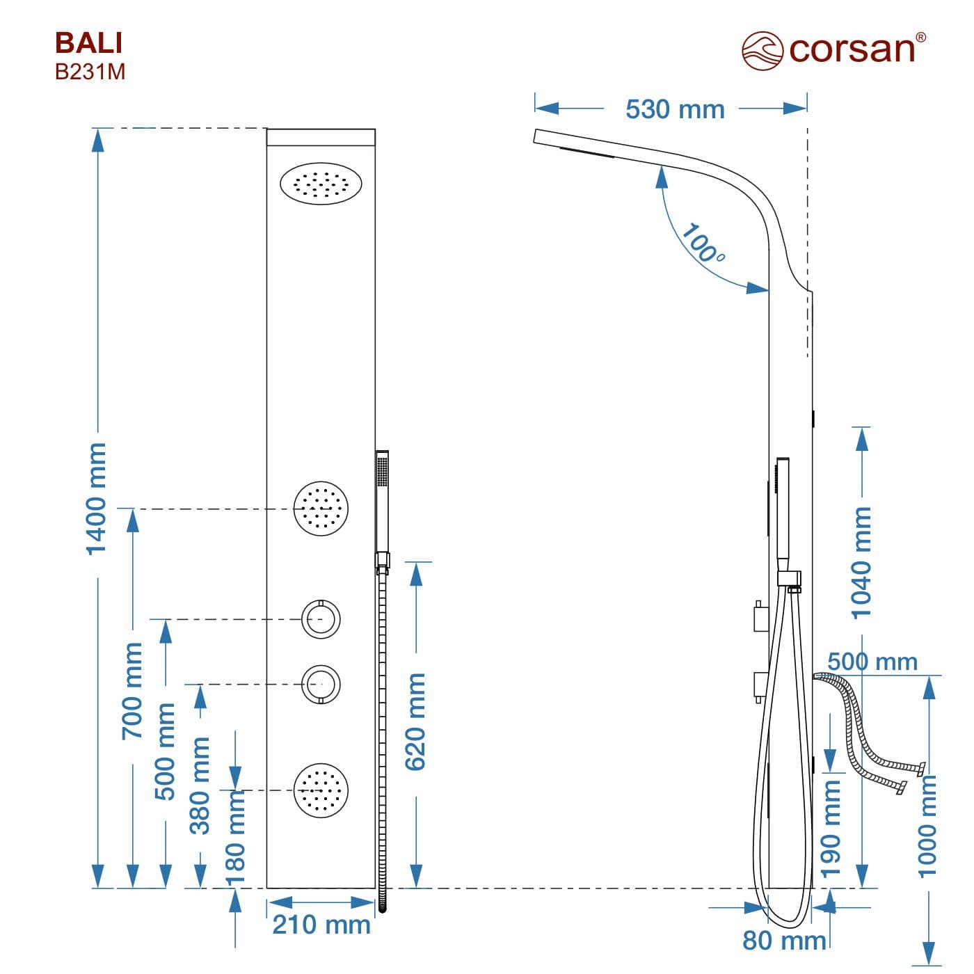 Panel prysznicowy Corsan Bali B231 Mieszacz Drewno bambusowe