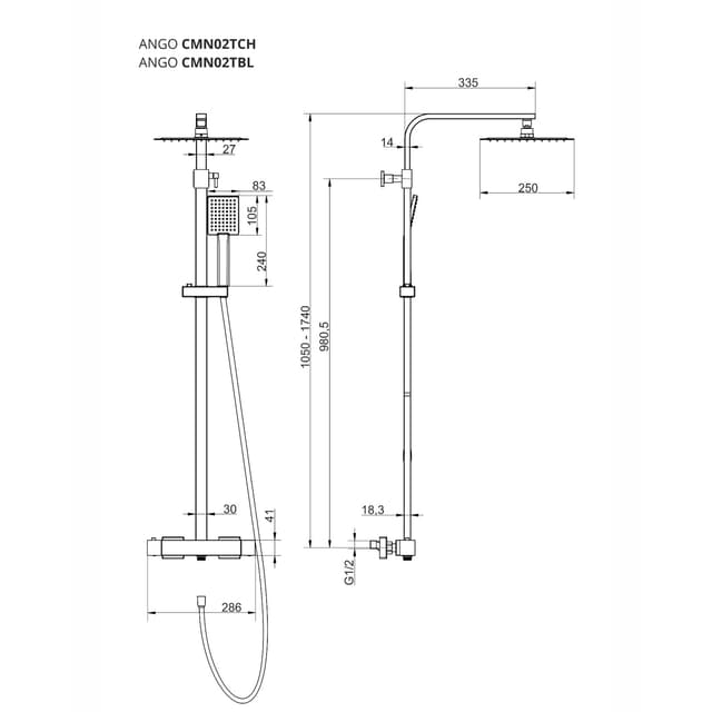Kolumna prysznicowa ANGO CMN02TCH Deszczownica 25cm Termostat Chrom
