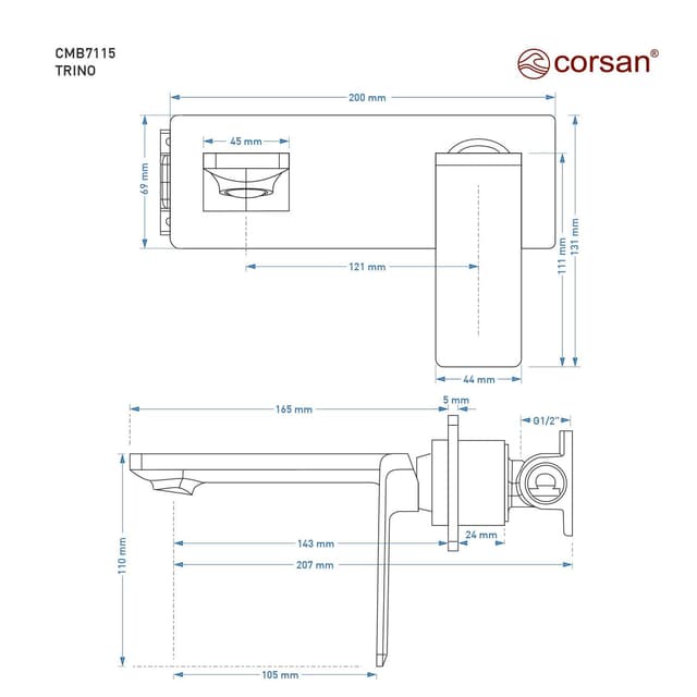 Bateria umywalkowa podtynkowa TRINO CMB7115CH chromowana
