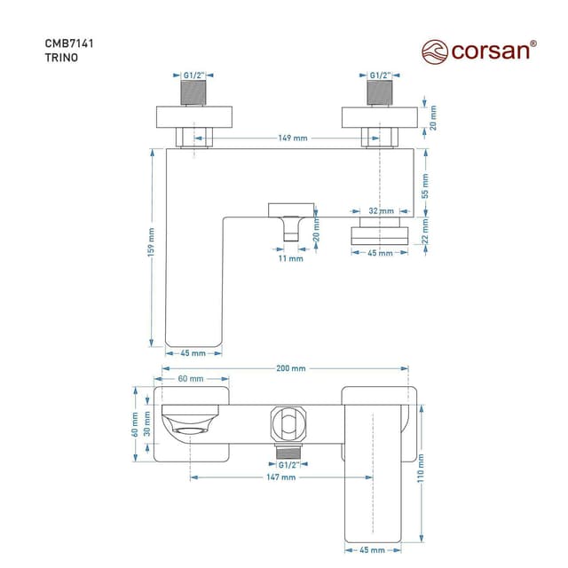 Bateria wannowa ścienna Corsan TRINO CMB7141CH chromowana