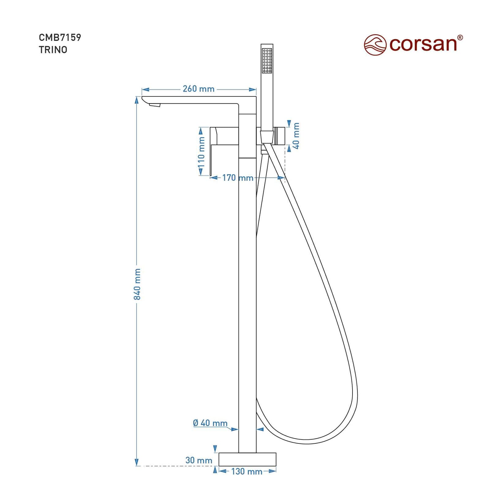 Bateria wannowa wolnostojąca TRINO CMB7159CH chromowana