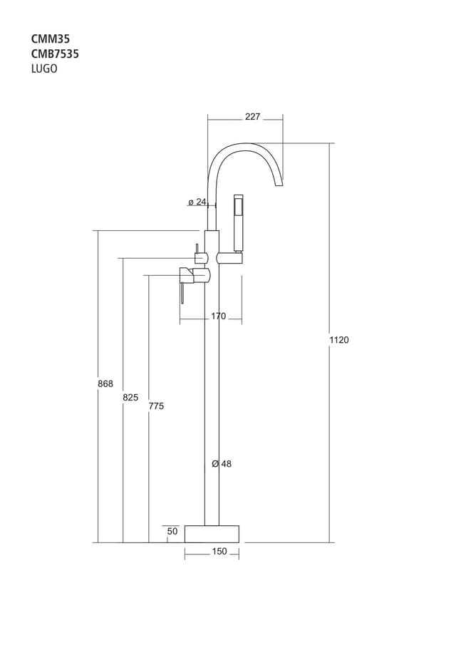 Bateria wannowa wolnostojąca Corsan CMB7535CH chromowana