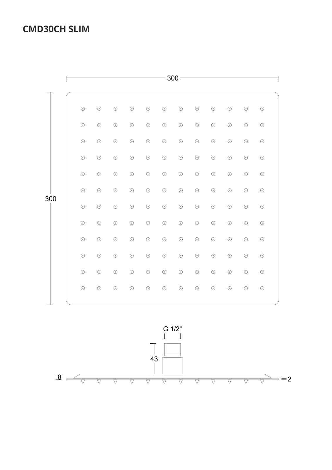 Deszczownica natryskowa Corsan CMD30CH SLIM stalowa kwadratowa 30 cm
