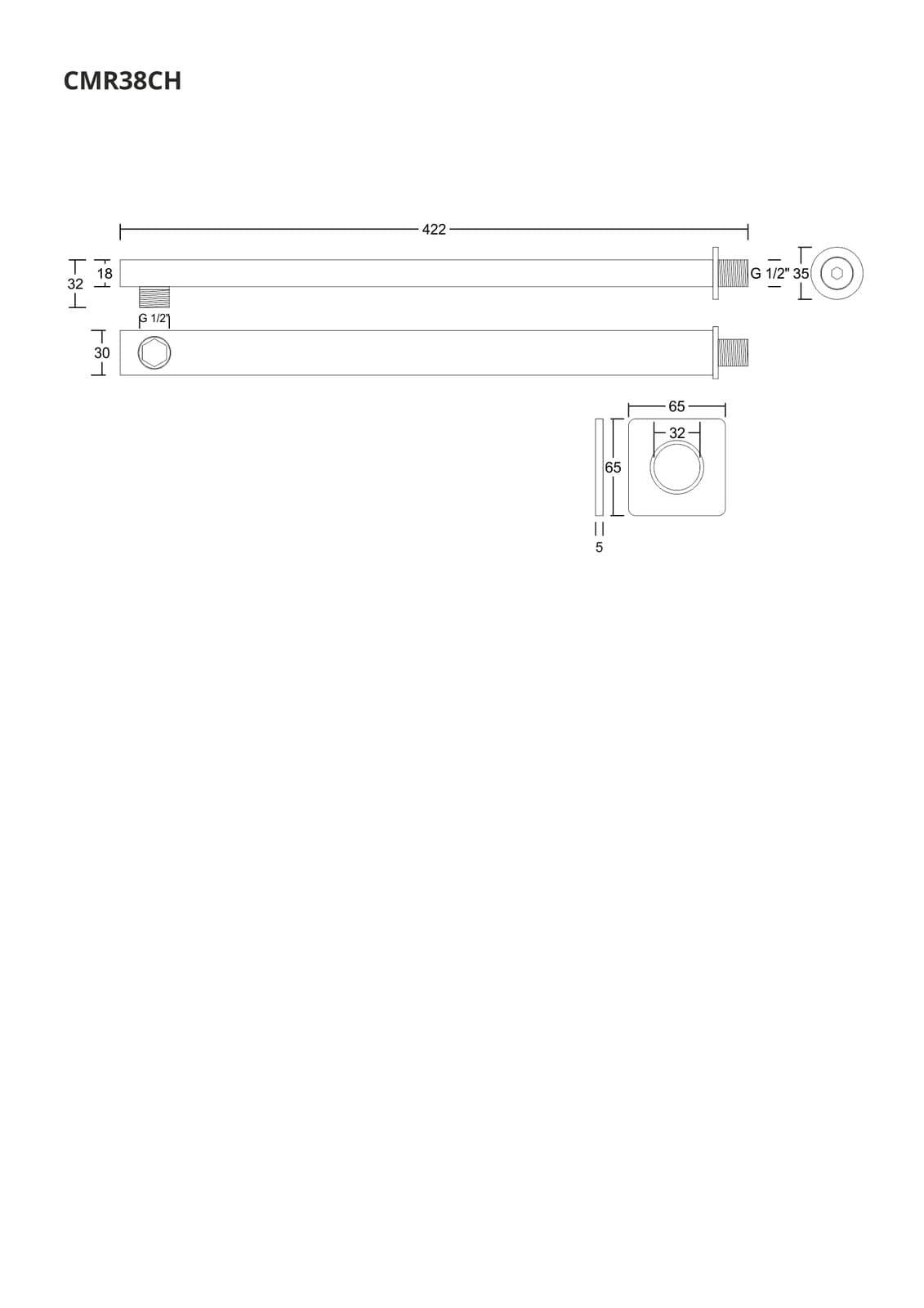 Ramię prysznicowe do deszczownicy natryskowej Corsan CMR38CH 38 cm