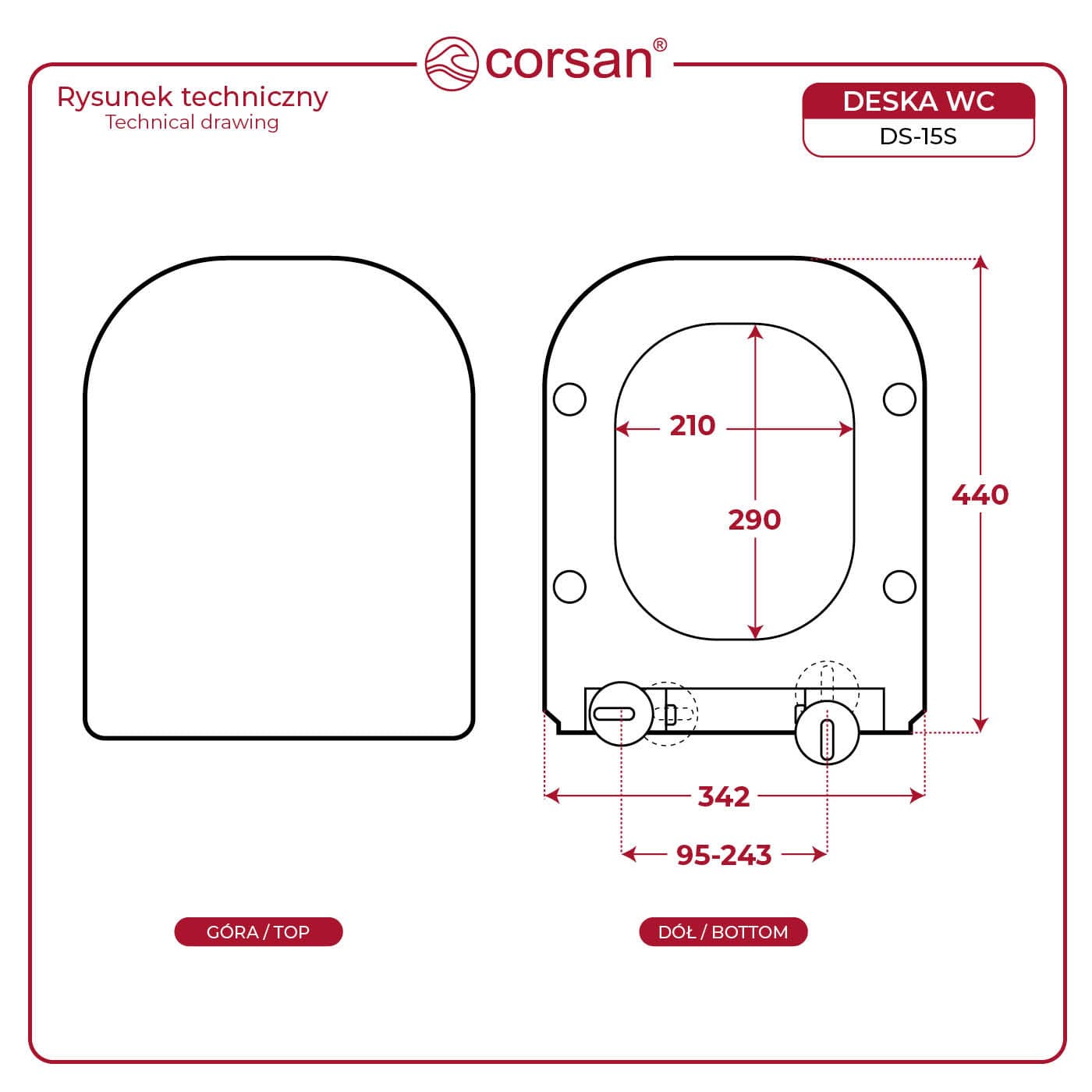 Uniwersalna deska sedesowa wolnoopadająca toaletowa Corsan DS-15S