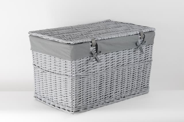Skrzynia wiklinowa z wyściółką Koszoplotka szara 45x28x27h