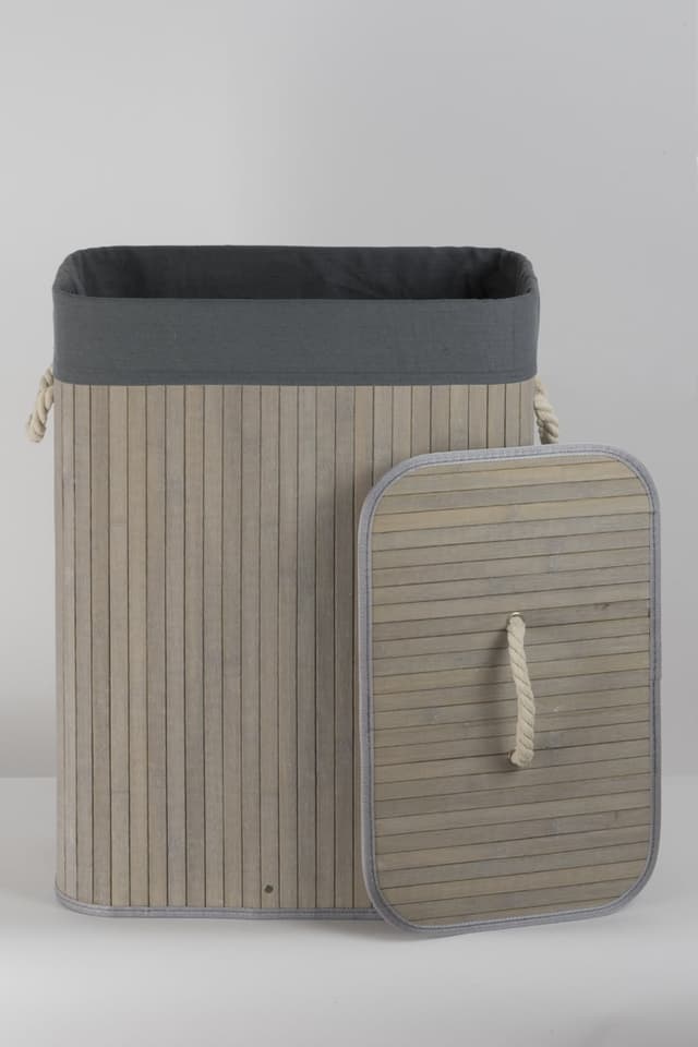 Kosz bambusowy z wyściółką na pranie Koszoplotka szary 45x28x61h